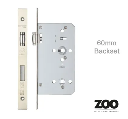 Din LIFT TO LOCK Bathroom Lock - 72mm c/c - backset 60mm - Stainless Steel