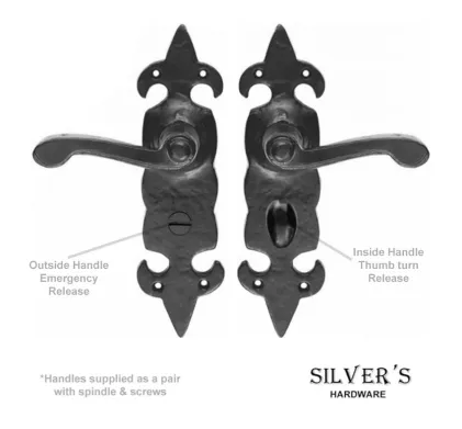 Fleur De Lys Lever on Backplate Black Door Handles - Lever Bathroom