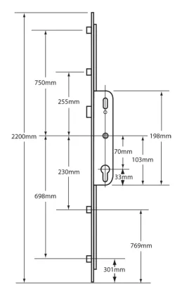 GU/Ferco 4 Roller Multipoint Door Lock **No-Deadbolt** 70mm Centres
