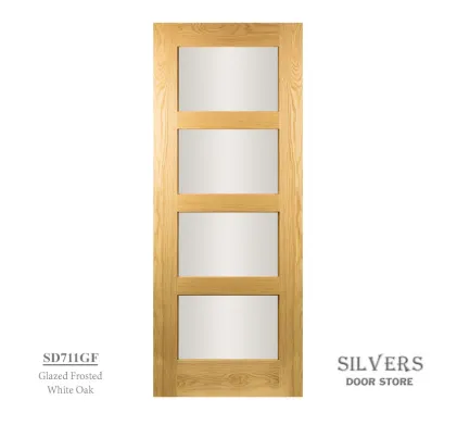 4 Panel Lacquered Shaker Style Door White Oak - Glazed Frosted