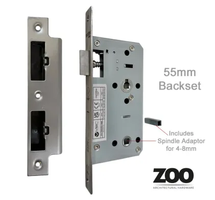 Din Bathroom Lock - 78mm c/c - backset 55mm - Stainless Steel