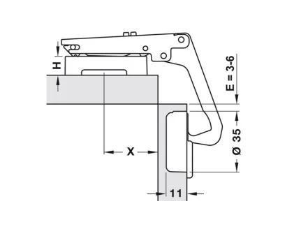 Salice Concealed hinge, Duomatic 70&deg;, full overlay mounting, for corner unit applications
