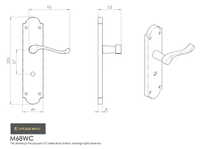 Large Bathroom Victorian Scroll Lever on Shaped Backplate - Polished Brass