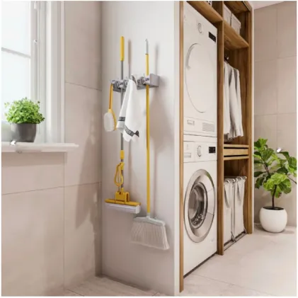 Broom And Mop Holder - Grey