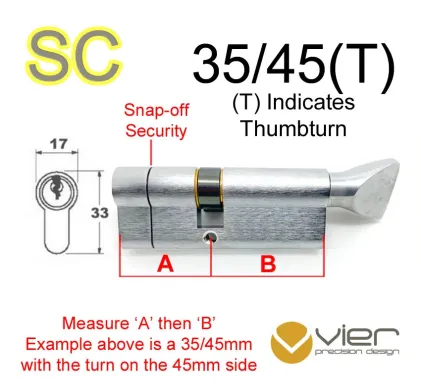35/45(T) Euro Profile Cylinder & Turn - SC - Keyed Alike