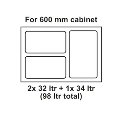 600mm Pull Out Waste Bins, Utensio Pro Maxi. 3 Bins