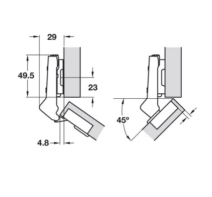 Concealed Cup Hinge, 110&deg;, for 45&deg; Angle Applications, Full Overlay Mounting, H&auml;fele