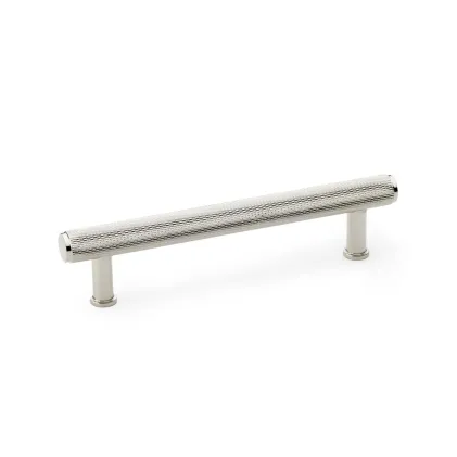 128mm Alexander and Wilks Crispin Knurled T-bar Cupboard Pull Handle - Polished Nickel