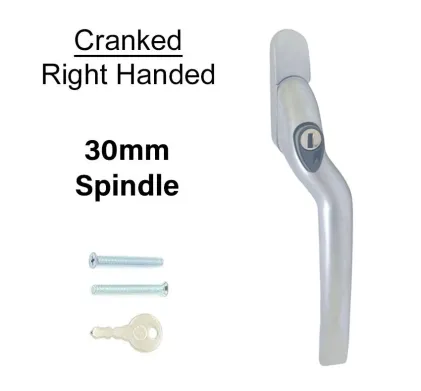 30mm Cranked Espag Window handle Satin Chrome - Right Handed