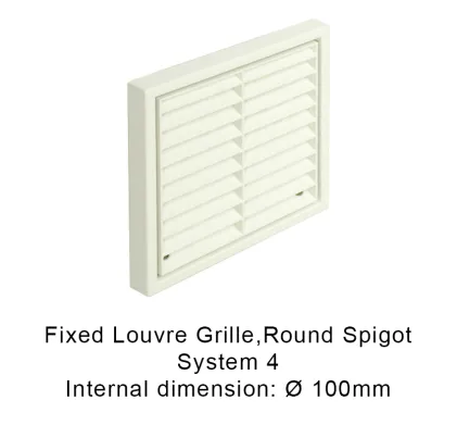 System 4 - Fixed Louvre Grille, with Round Spigot 100mm