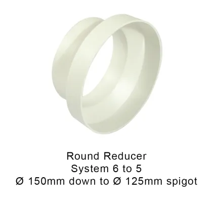 System 6 to 5 - Round Reducer White PVC - 150mm down to 125mm