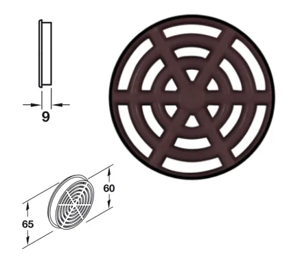 Ventilation Trim, for Recess Mounting Brown,   65mm