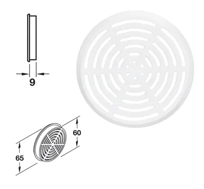 Ventilation Trim, for Recess Mounting White,   65mm