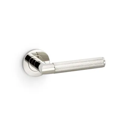 Alexander and Wilks Harrier Knurled Lever on Round Rose - Polished Nickel PVD