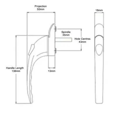 Non-Lockable Espag Window Handle (Spindle 35mm) White