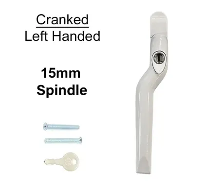 15mm Cranked Espag Window handle White - Left Handed