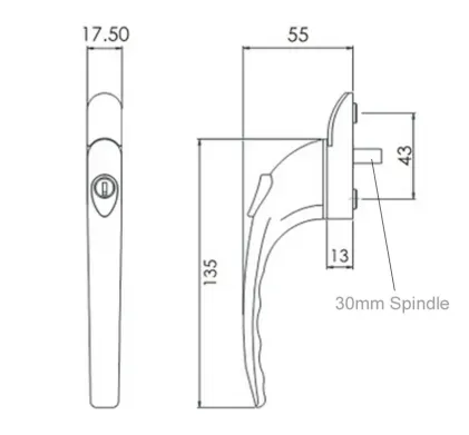 30mm Inline Espag Window handle SC