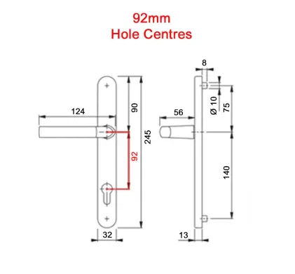 215mm 2 Screw Centres Door Handle. 92mm PZ. Black Aluminium