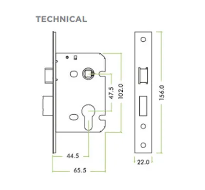 2 &frac12;" Euro Profile Contract Sashlock 47.5mm Centres