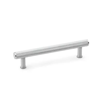 128mm Alexander and Wilks Crispin Knurled T-bar Cupboard Pull Handle - Satin Chrome