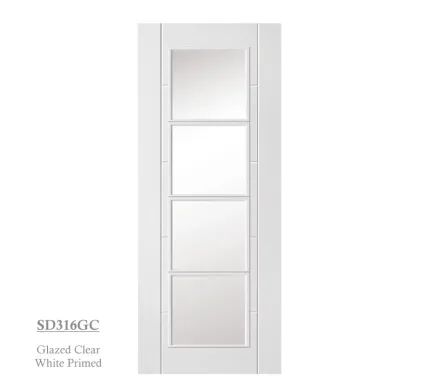 Vertical Panel White Primed Flush Lined Door - Glazed
