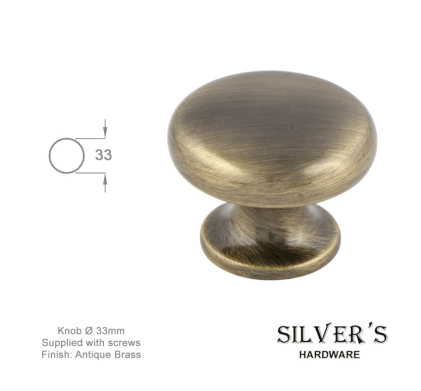 33mm Flat Top Cupboard Knob Antique Brass