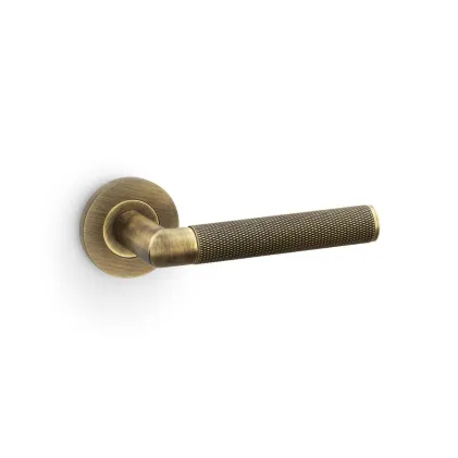 Alexander and Wilks Harrier Knurled Lever on Round Rose - Antique Brass