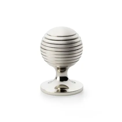 38mm Alexander and Wilks Caesar Cupboard Knob on Round Rose - Polished Nickel