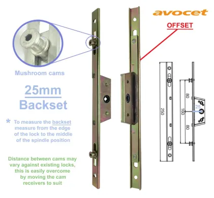 25mm Backset Avocet 250mm Offset Espag Window Lock