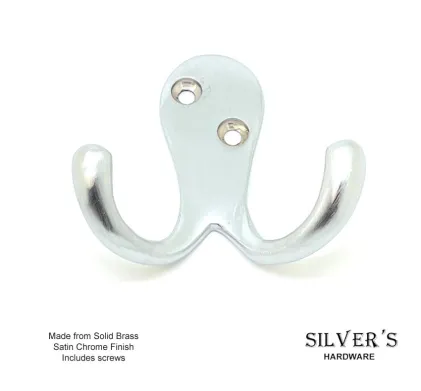 56mm SC Solid Brass Double Robe Hook Satin Chrome