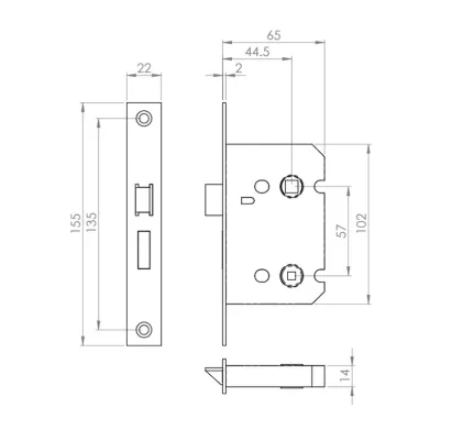 64mm (2 &frac12;") Residential Bathroom Lock- Matt Black