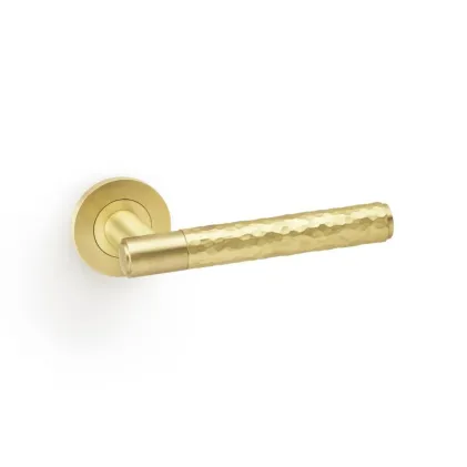 Alexander and Wilks Spitfire Hammered Lever on Round Rose - Satin Brass