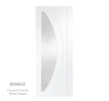 Grooved Curved White Primed Flush Door - 42mm - Glazed Frosted