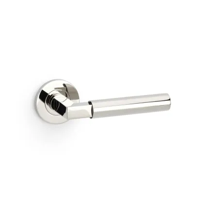 Alexander and Wilks Hurricane Reeded Lever on Round Rose - Polished Nickel PVD