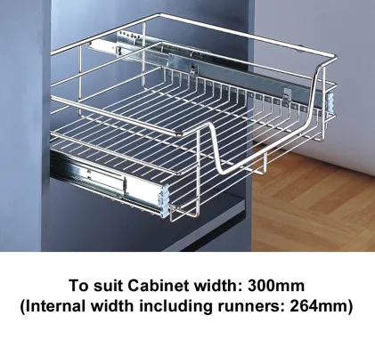 To suit 300mm Cabinet -  Pull Out Storage Basket Polished Chrome