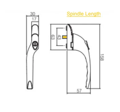 15mm Cranked Espag Window handle White - Left Handed