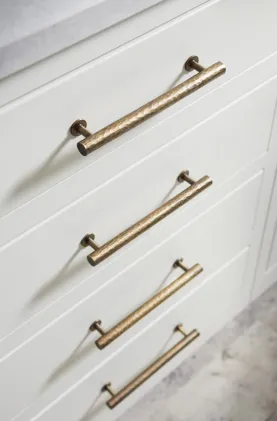 160mm Alexander and Wilks Leila Hammered T-bar Cupboard Pull Handle - Antique Brass