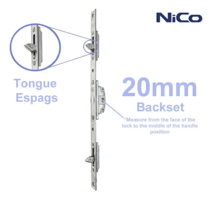 350mm Tongue Espag Window Lock - 20mm Backset