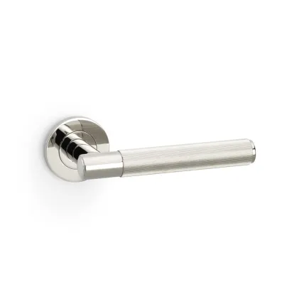 Alexander and Wilks Spitfire Reeded Lever on Round Rose - Polished Nickel PVD