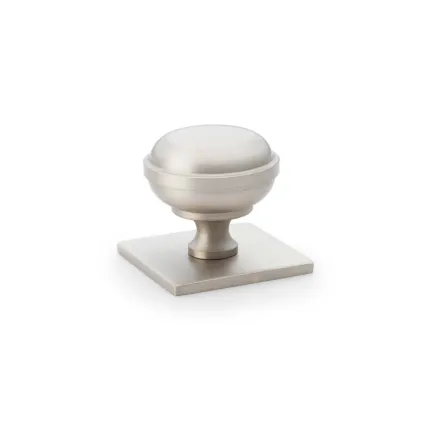 Alexander and Wilks Quantock Cupboard Knob on Square Backplate - Satin Nickel