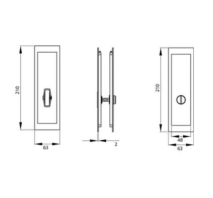 Karcher Rectangular Sliding Door Bathroom Lock, Turn & Finger Pull Set - Polished Stainless Steel