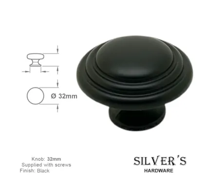 32mm Cabinet Door Knob Black