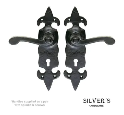Fleur De Lys Lever on Backplate Black Door Handles - Lever Lock
