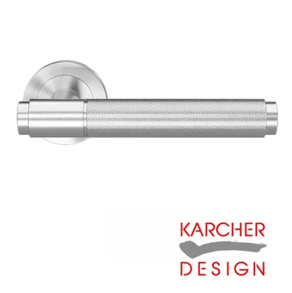 STUDIO SELECT ER90B Lever on Round Rose Door Handles - Karcher Satin Stainless Steel