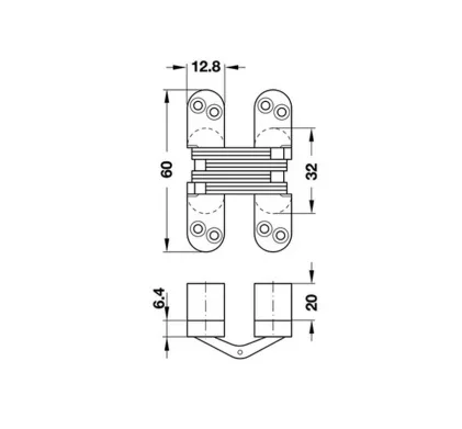Soss hinge 204, for 19-25mm door thickness - Nickel Plated