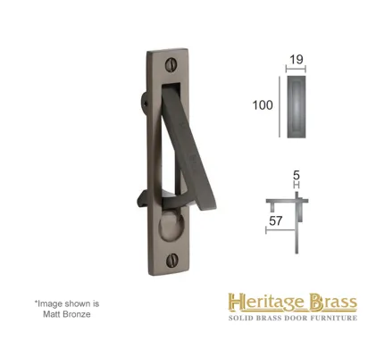 Heritage Brass Flush-Edge Pull 100mm x 19mm - Matt Bronze