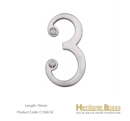 Heritage Brass Numeral 76mm (3") - Satin Chrome