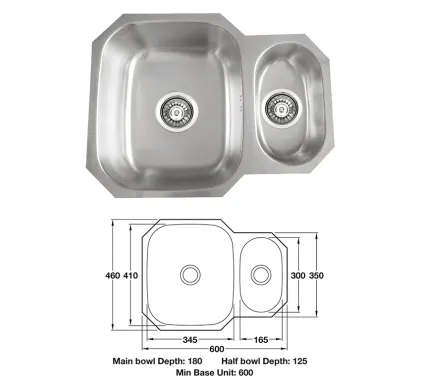Hafele Calder 1.5 Undermount Bowl G304 Stainless - 600mm