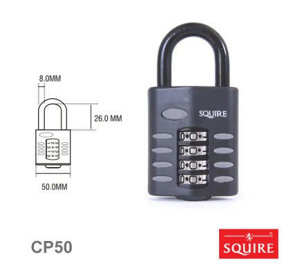 Squire 50mm 4 Wheel Combination Pad Lock