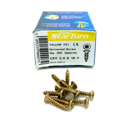 3.0  x 16mm Yellow - Universal Screws - (Box of 200)